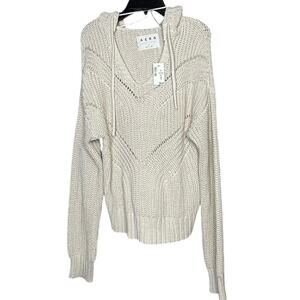 Aero Cropped Cream Hooded Loose Weave Long Sleeve Pullover Sweater Medium New